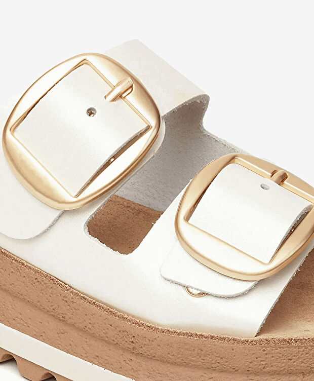 Kadın Beyaz Hakiki Deri Terlik - 5