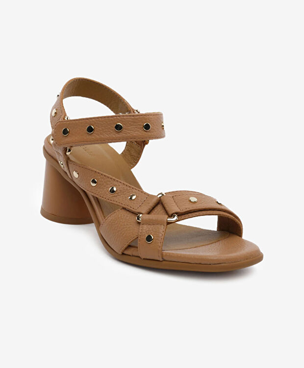 Kadın Taba Hakiki Deri Topuklu Sandalet - 2