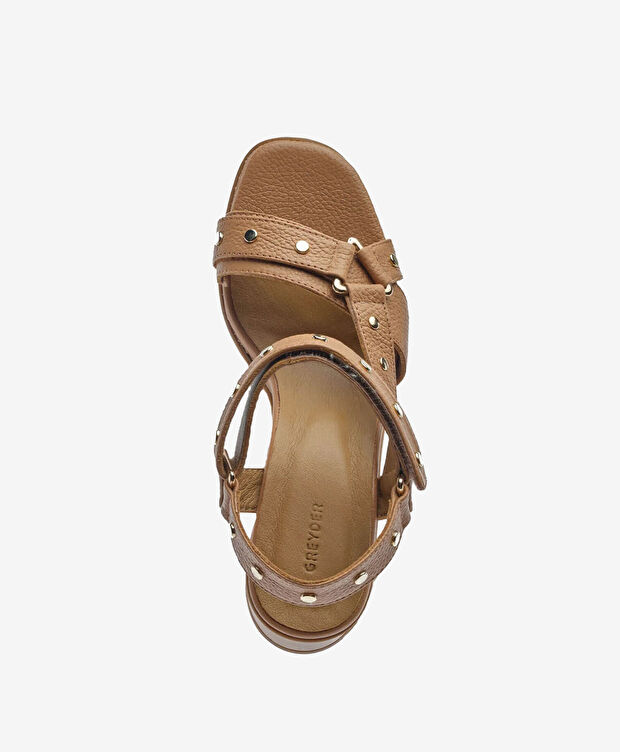 Kadın Taba Hakiki Deri Topuklu Sandalet - 4