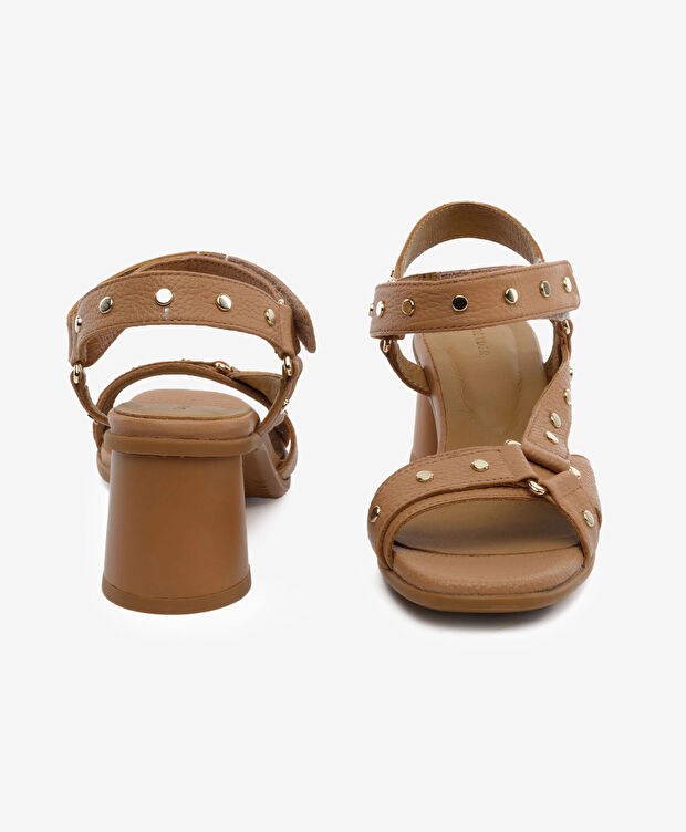 Kadın Taba Hakiki Deri Topuklu Sandalet - 7