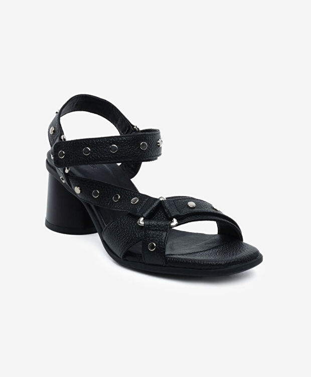 Kadın Siyah Hakiki Deri Topuklu Sandalet - 2