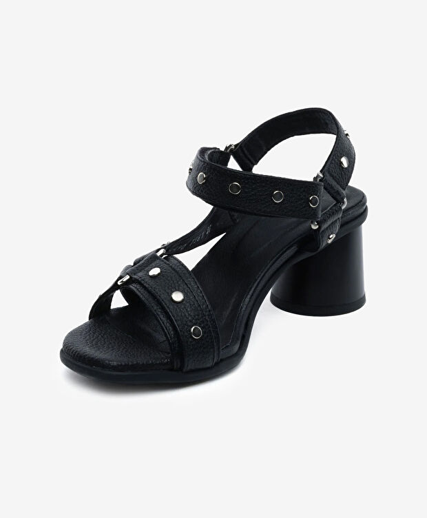 Kadın Siyah Hakiki Deri Topuklu Sandalet - 3