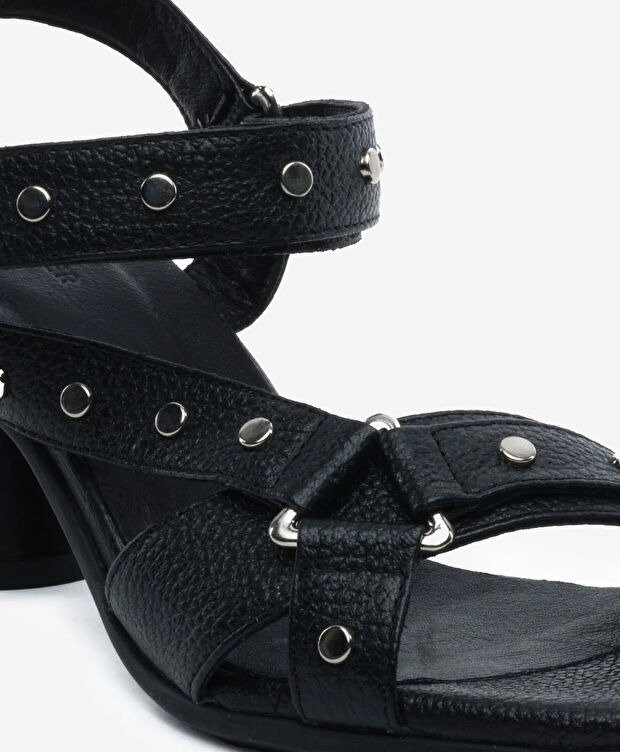 Kadın Siyah Hakiki Deri Topuklu Sandalet - 5