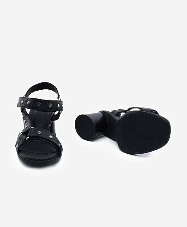 Kadın Siyah Hakiki Deri Topuklu Sandalet - 6