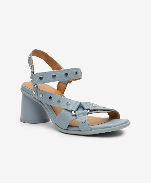 Kadın Mavi Hakiki Deri Topuklu Sandalet - 2