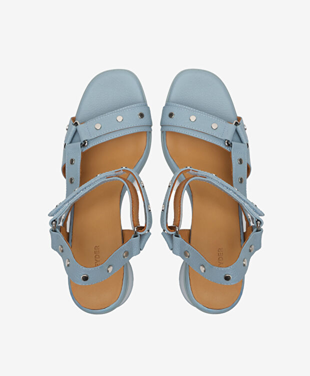 Kadın Mavi Hakiki Deri Topuklu Sandalet - 5