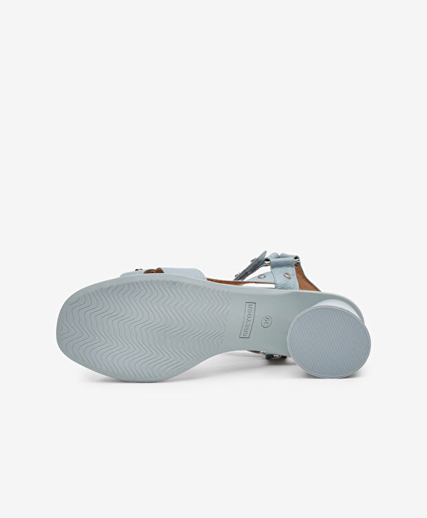 Kadın Mavi Hakiki Deri Topuklu Sandalet - 6