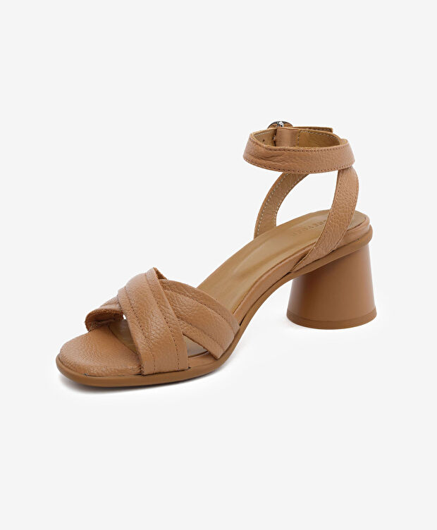 Kadın Taba Hakiki Deri Topuklu Sandalet - 3
