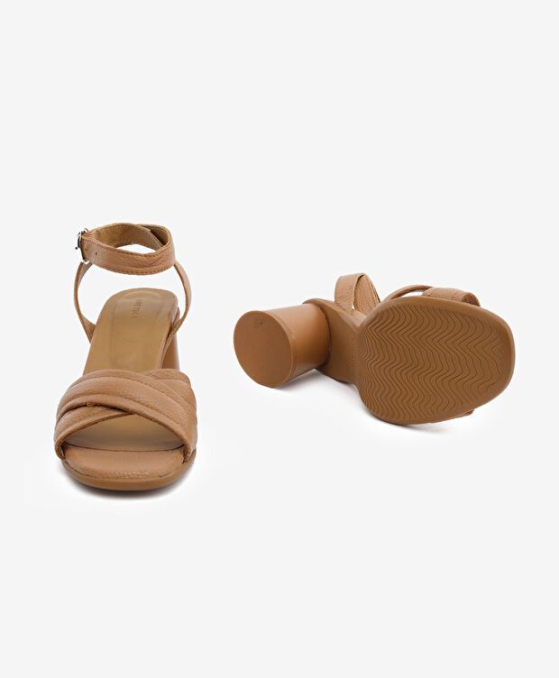 Kadın Taba Hakiki Deri Topuklu Sandalet - 6