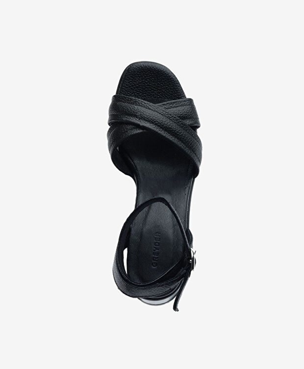 Kadın Siyah Hakiki Deri Topuklu Sandalet - 4