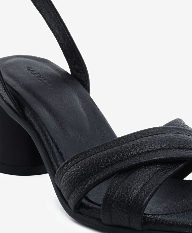 Kadın Siyah Hakiki Deri Topuklu Sandalet - 5