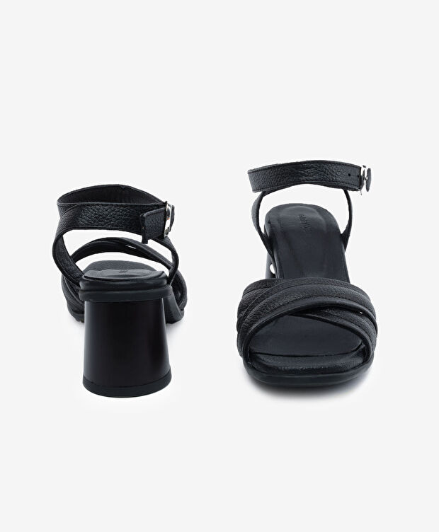 Kadın Siyah Hakiki Deri Topuklu Sandalet - 7
