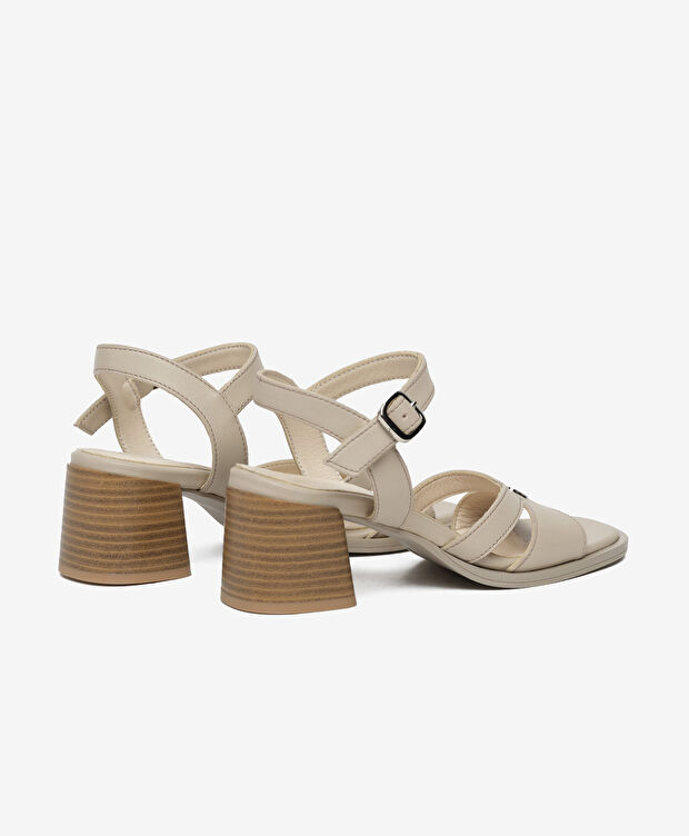 Kadın Vizon Hakiki Deri Topuklu Sandalet - 4