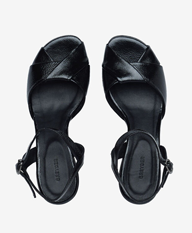 Kadın Siyah Hakiki Deri Topuklu Sandalet - 5