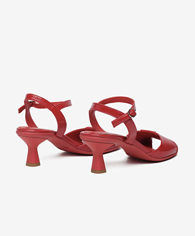 Kadın Kırmızı Hakiki Deri Topuklu Sandalet - 4