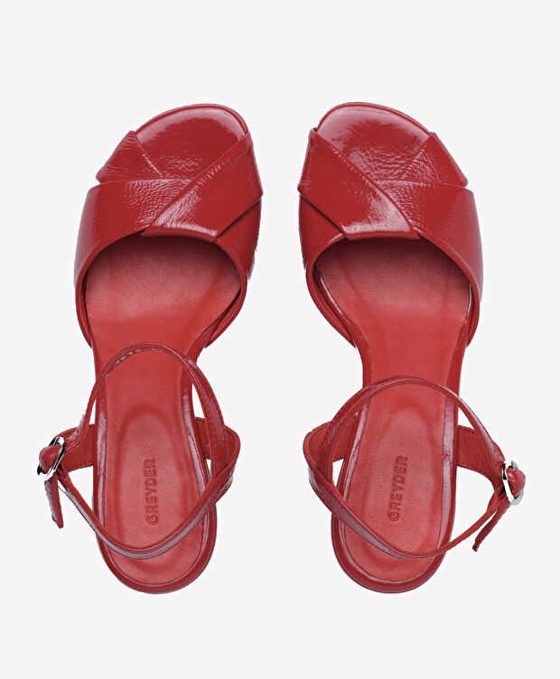 Kadın Kırmızı Hakiki Deri Topuklu Sandalet - 5
