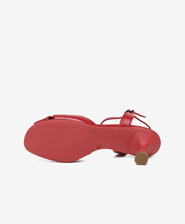 Kadın Kırmızı Hakiki Deri Topuklu Sandalet - 6