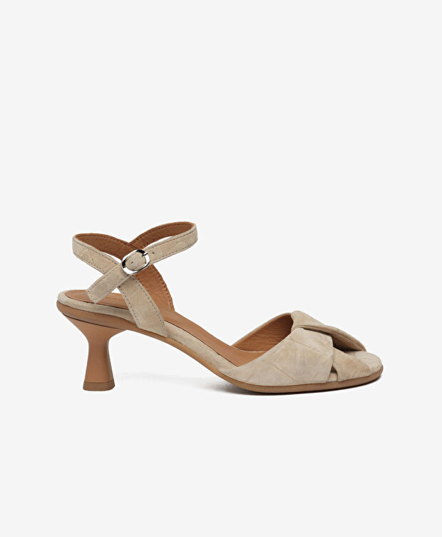 Kadın Bej Hakiki Deri Topuklu Sandalet - 1