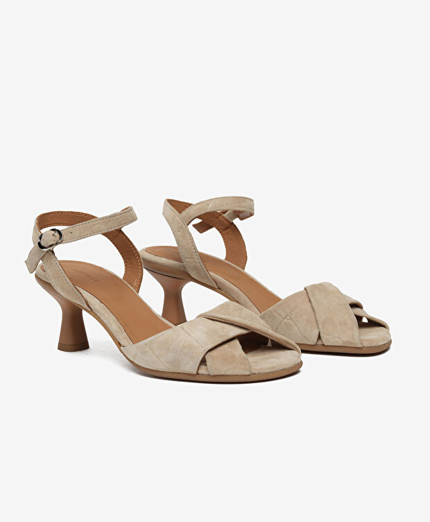 Kadın Bej Hakiki Deri Topuklu Sandalet - 3