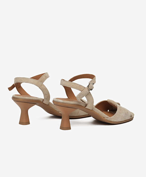 Kadın Bej Hakiki Deri Topuklu Sandalet - 4