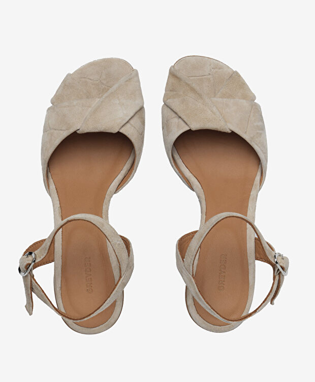 Kadın Bej Hakiki Deri Topuklu Sandalet - 5