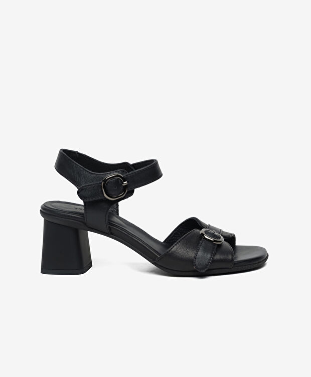 Kadın Siyah Hakiki Deri Topuklu Sandalet - 1