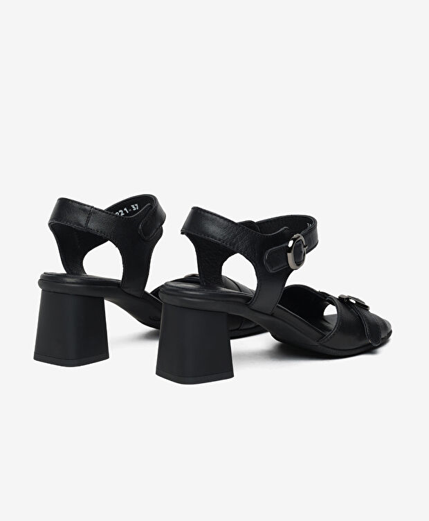 Kadın Siyah Hakiki Deri Topuklu Sandalet - 4