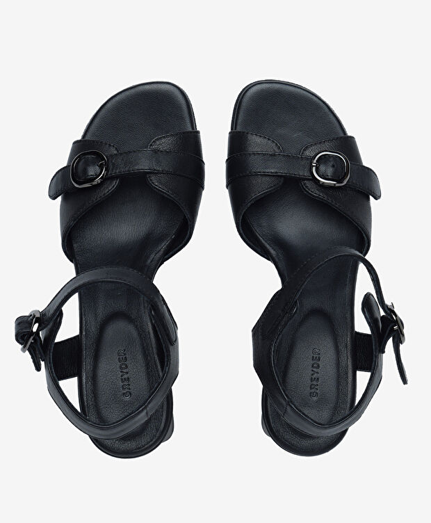 Kadın Siyah Hakiki Deri Topuklu Sandalet - 5