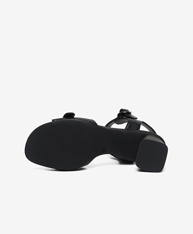 Kadın Siyah Hakiki Deri Topuklu Sandalet - 6