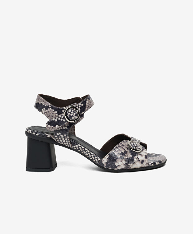 Kadın Beyaz Yılan Hakiki Deri Topuklu Sandalet - 1