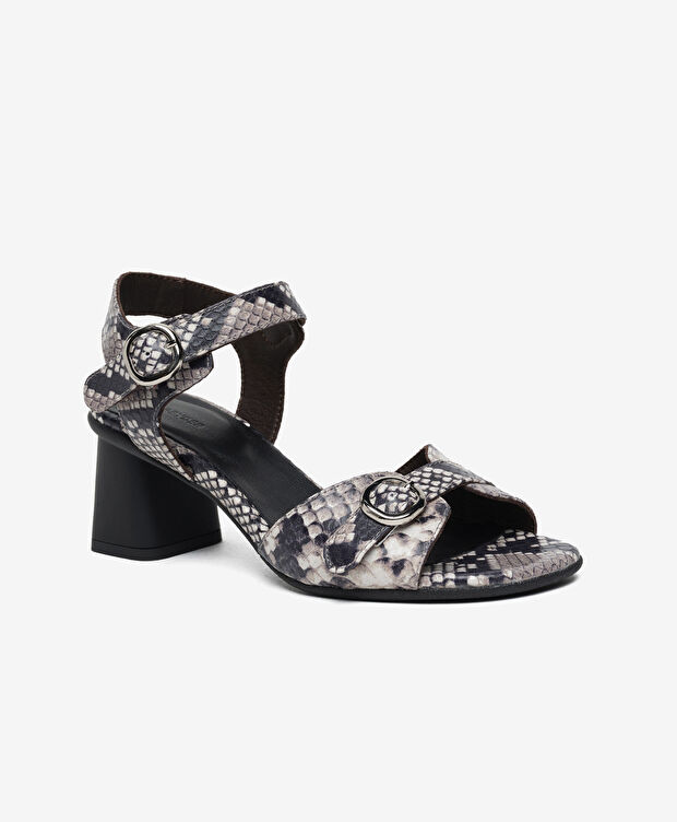 Kadın Beyaz Yılan Hakiki Deri Topuklu Sandalet - 2