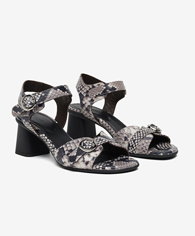 Kadın Beyaz Yılan Hakiki Deri Topuklu Sandalet - 3