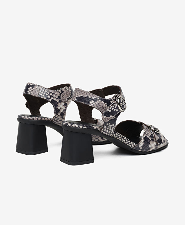 Kadın Beyaz Yılan Hakiki Deri Topuklu Sandalet - 4