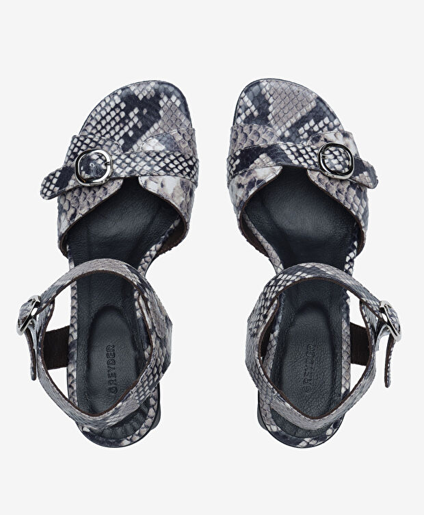 Kadın Beyaz Yılan Hakiki Deri Topuklu Sandalet - 5