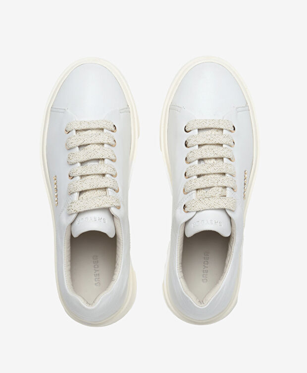 Kadın Beyaz Hakiki Deri Sneaker Ayakkabı - 5