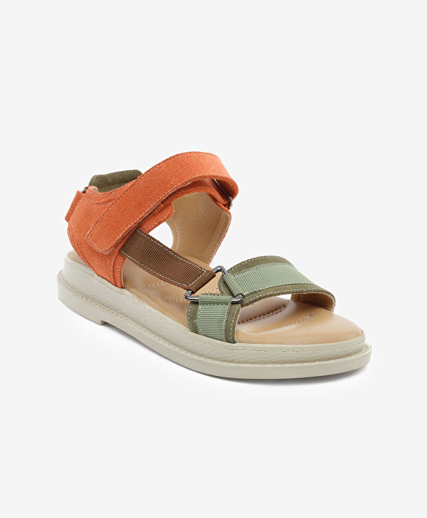 Kadın Çağla Kiremit Süet Hakiki Deri Spor Sandalet - 2