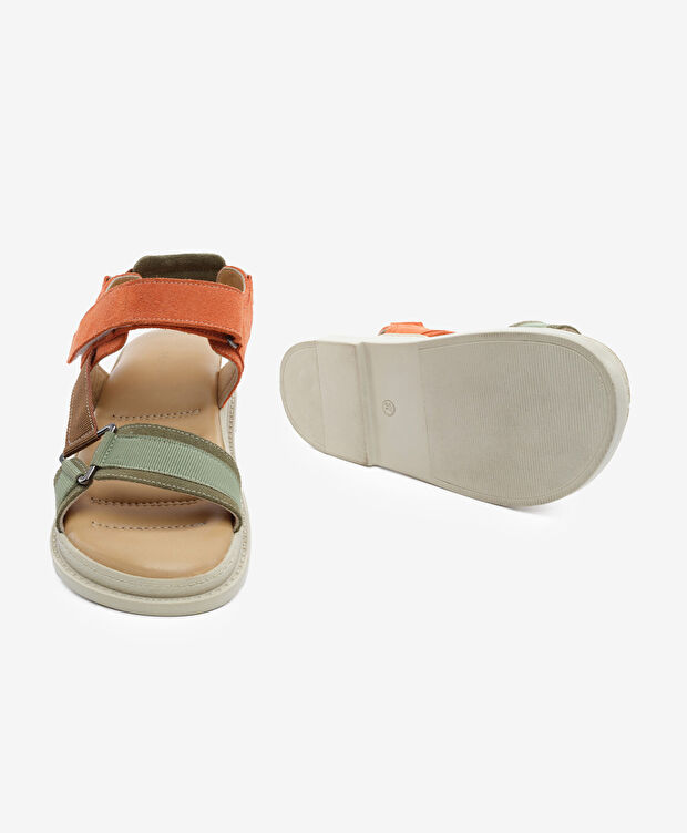 Kadın Çağla Kiremit Süet Hakiki Deri Spor Sandalet - 6