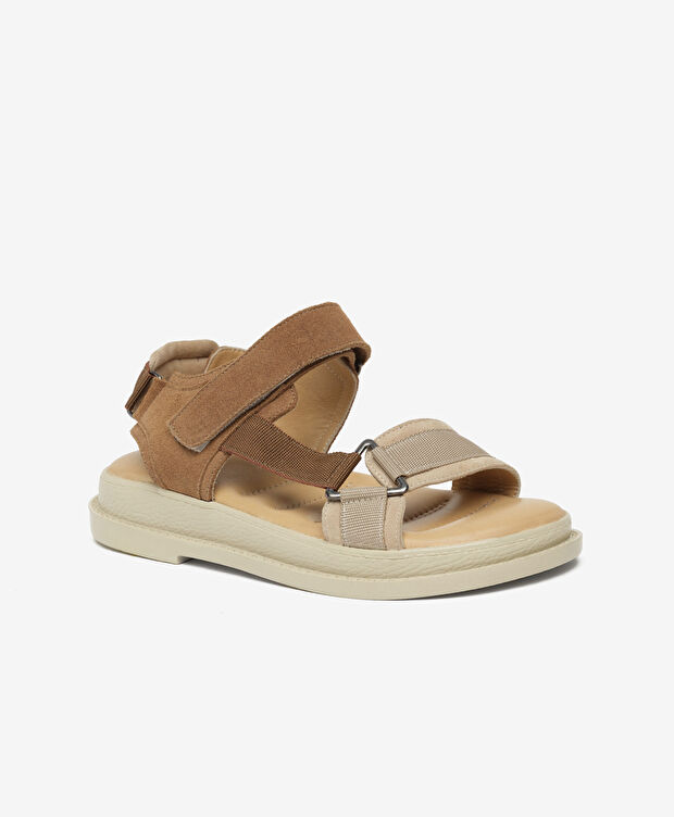 Kadın Bej Taba Süet Hakiki Deri Spor Sandalet - 2