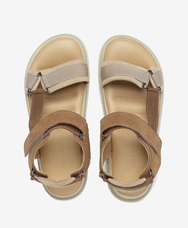 Kadın Bej Taba Süet Hakiki Deri Spor Sandalet - 5