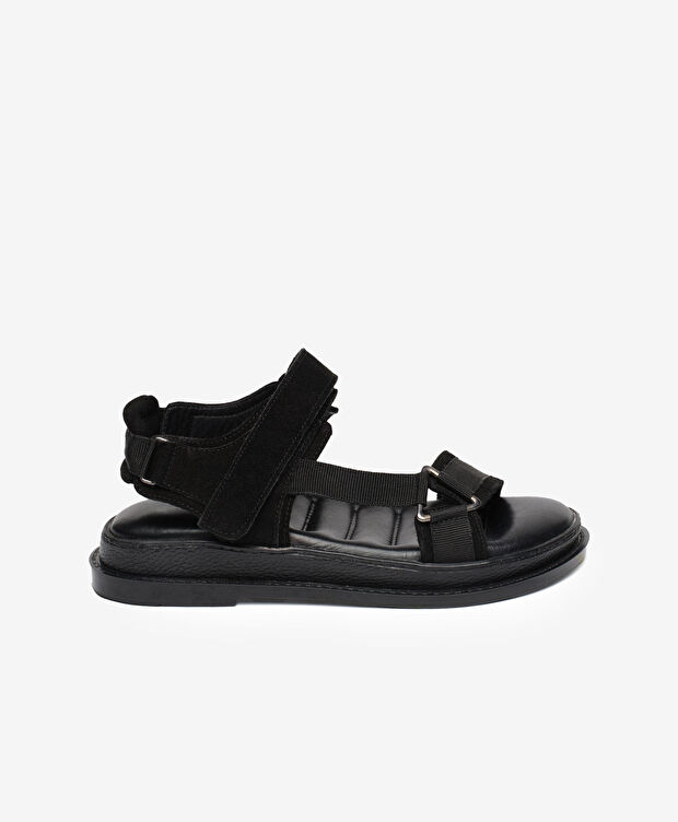 Kadın Siyah Süet Hakiki Deri Spor Sandalet - 1