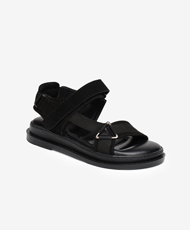 Kadın Siyah Süet Hakiki Deri Spor Sandalet - 2