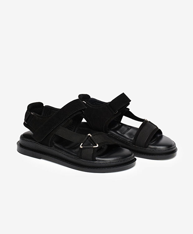 Kadın Siyah Süet Hakiki Deri Spor Sandalet - 3