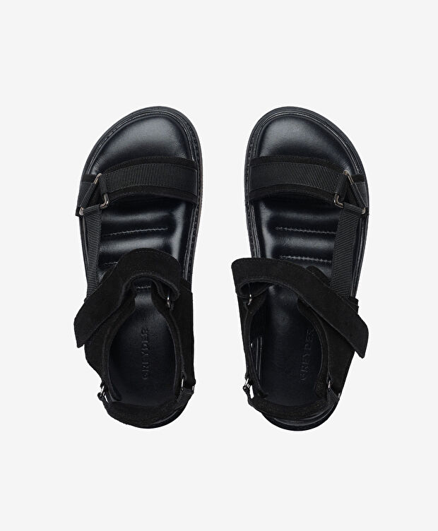 Kadın Siyah Süet Hakiki Deri Spor Sandalet - 5