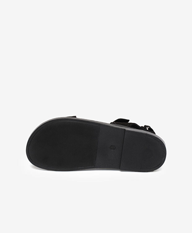 Kadın Siyah Süet Hakiki Deri Spor Sandalet - 6