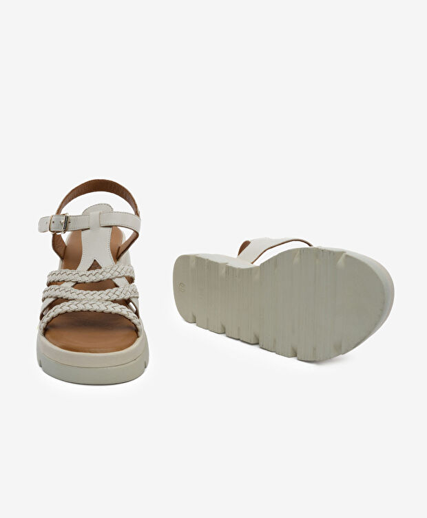 Kadın Kirli Beyaz Hakiki Deri Sandalet - 6