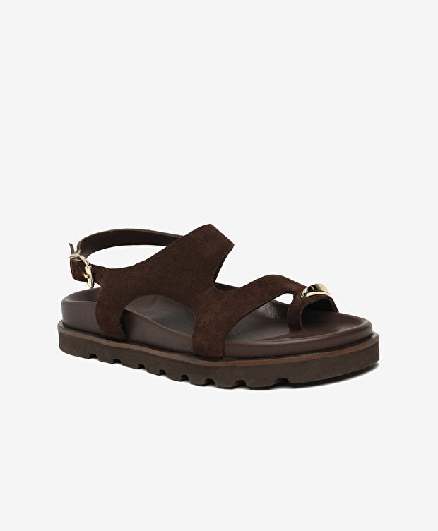 Kadın Kahverengi Süet Hakiki Deri Sandalet - 2