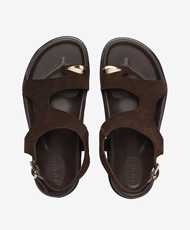 Kadın Kahverengi Süet Hakiki Deri Sandalet - 5