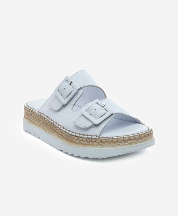 Kadın Beyaz Hakiki Deri Comfort Terlik - 2