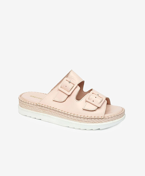 Kadın Pudra Hakiki Deri Comfort Terlik - 2