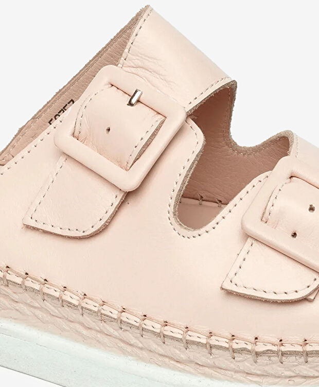 Kadın Pudra Hakiki Deri Comfort Terlik - 5